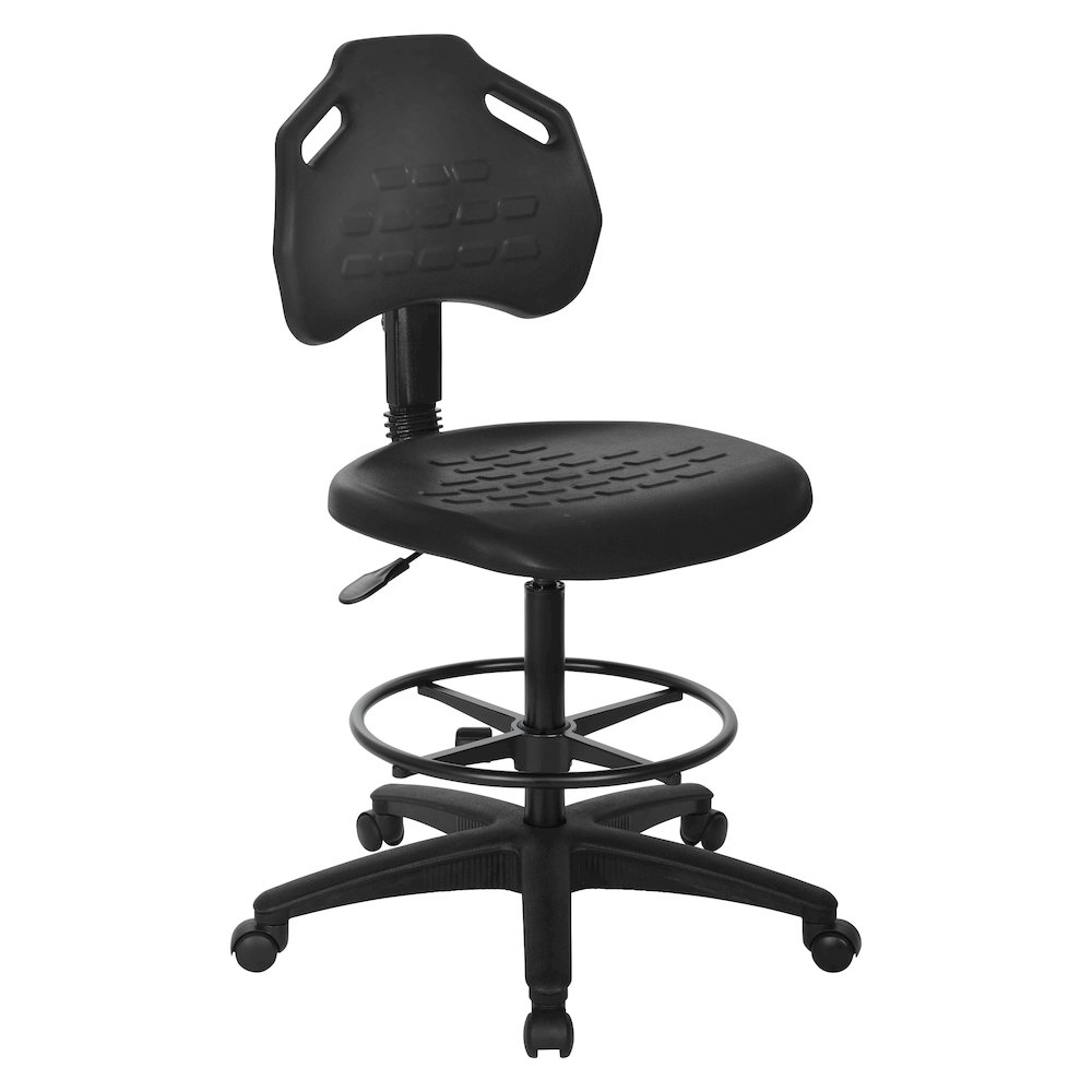 Black Skinned Urethane Drafting Chair With Adjustable Black Footrest And Casters
