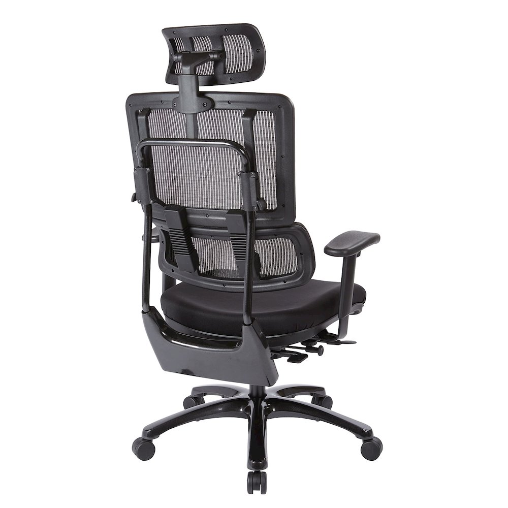 Vertical Black Mesh Back Chair with Shiny Black Base with Headrest