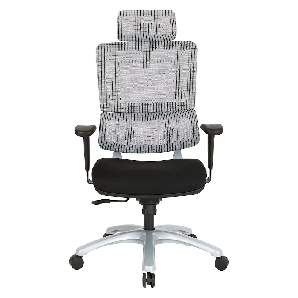 Vertical Grey Mesh Back Chair with Silver Base with headrest