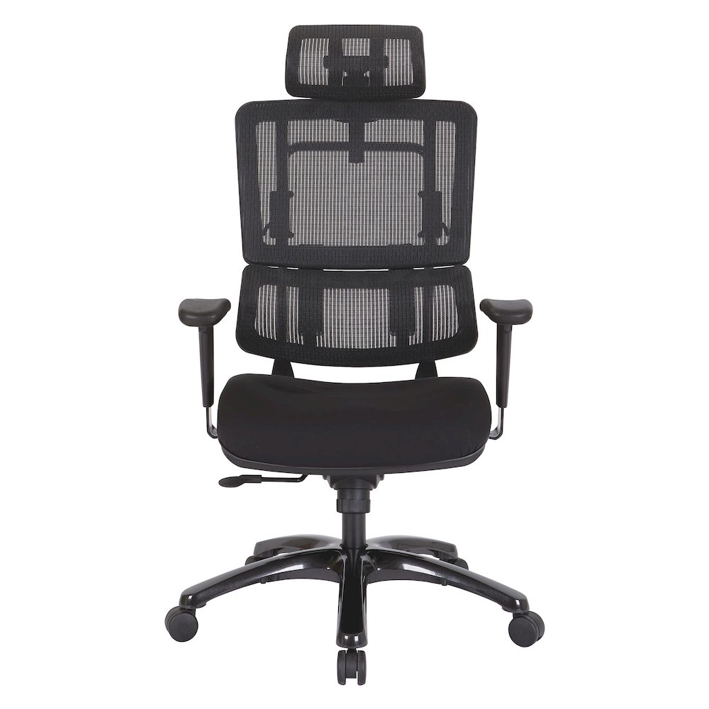Vertical Black Mesh Back Chair with Shiny Black Base with Headrest