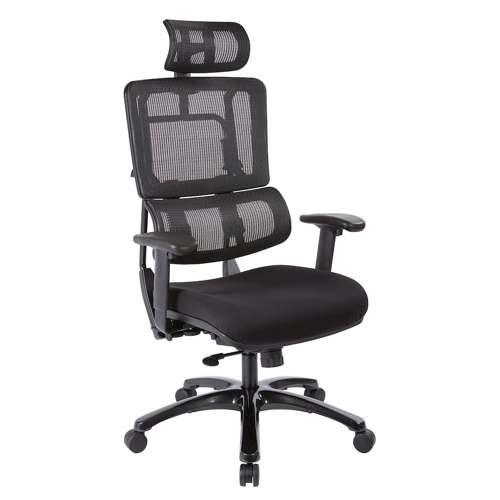 Vertical Black Mesh Back Chair with Shiny Black Base with Headrest