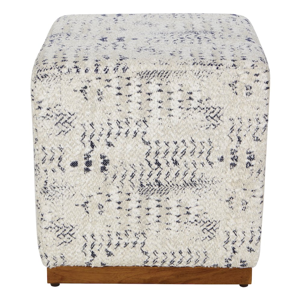 Square Ottoman upholstered in Woven Boho Style Tapestry with Wood Base