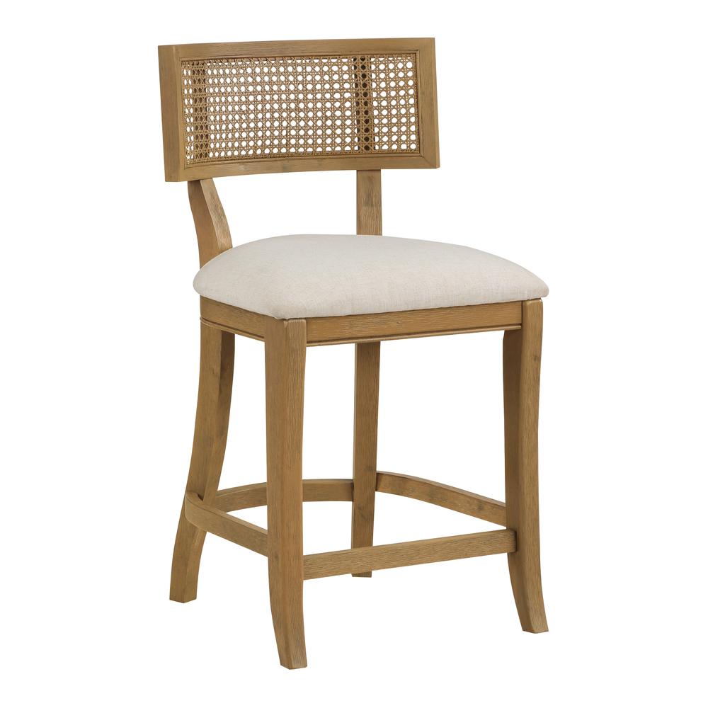 Alaina 26″ Cane Back Counter Stool in Linen Fabric with Coastal Wash