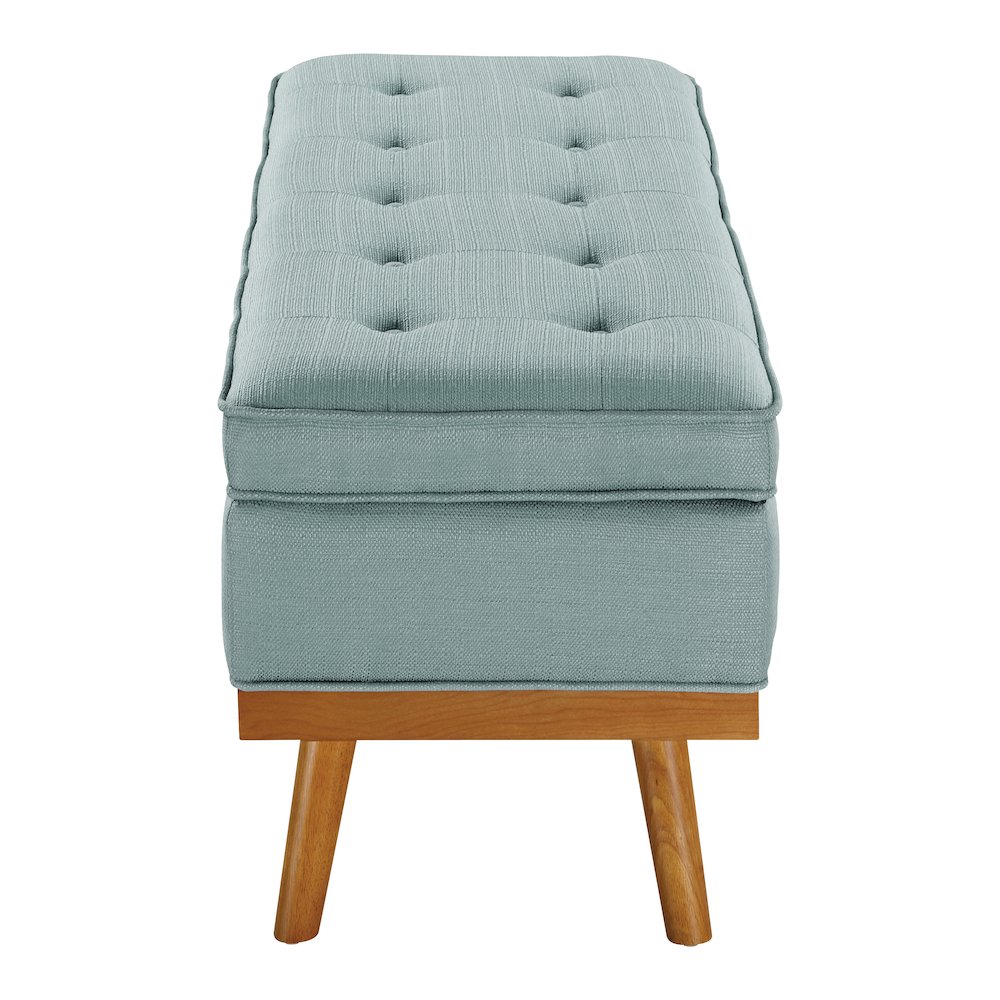 Katheryn Storage Bench in Sea Blue Fabric with Spice Finish Legs