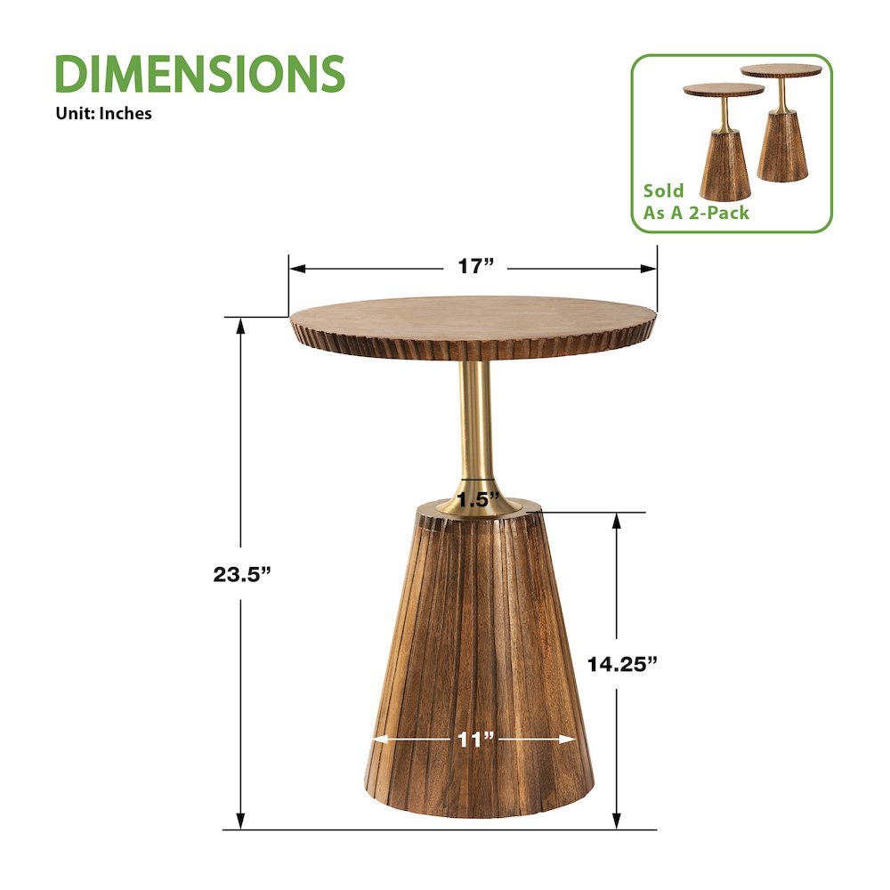 Round Side Table in Golden Honey Wood Top with Metal Base – 2 Pack