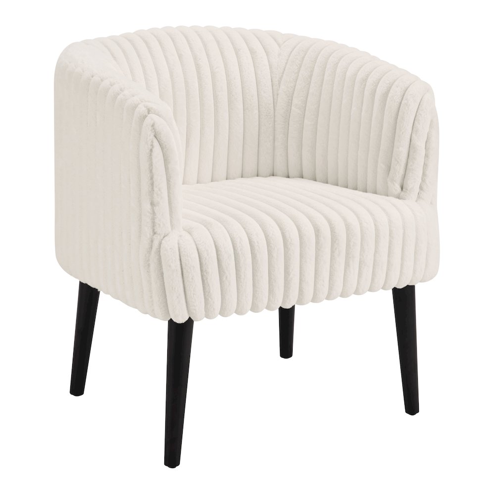 Rachel Accent Chair In White Cord Fur Fabric With Black Legs