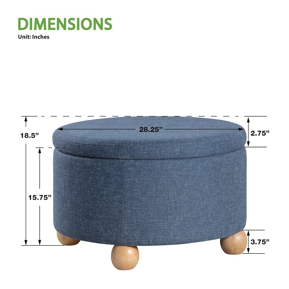 Baynes Storage Ottoman in Navy Fabric