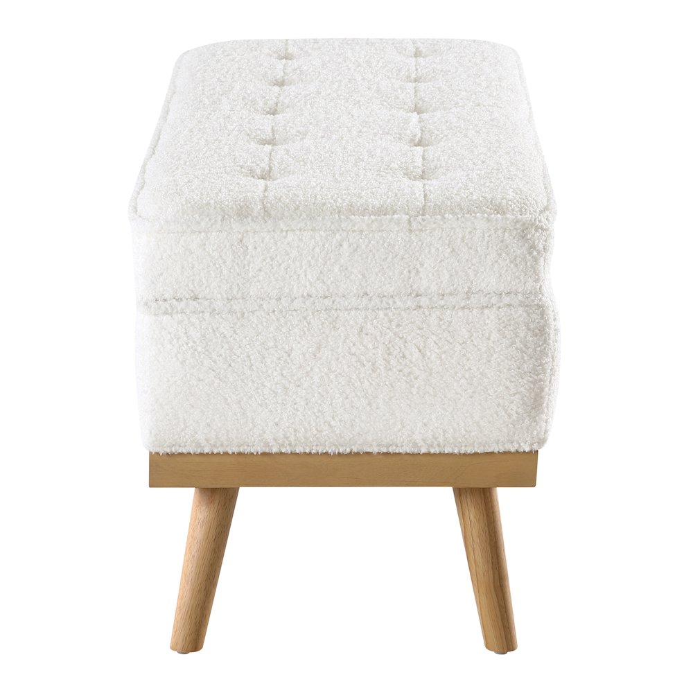 Katheryn Storage Bench in Ivory Sherpa Fabric with National Wood Legs