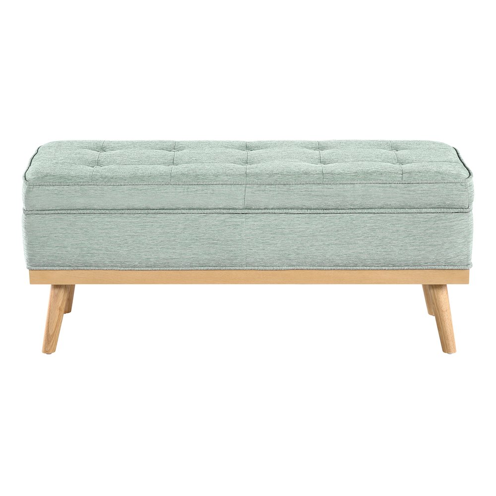 Katheryn Storage Bench in Mist Fabric with National Wood Legs