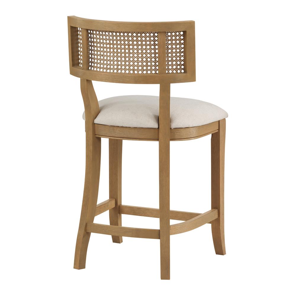 Alaina 26″ Cane Back Counter Stool in Linen Fabric with Coastal Wash