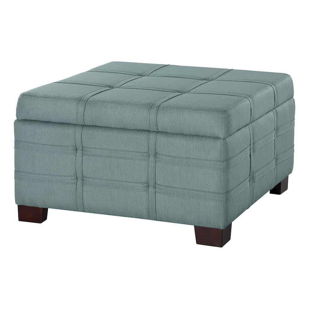 Detour Strap Square Storage Ottoman in Sea Blue Fabric