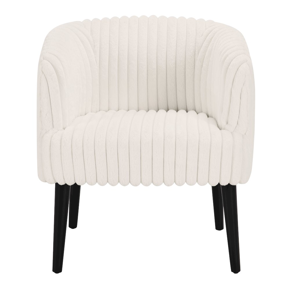 Rachel Accent Chair In White Cord Fur Fabric With Black Legs