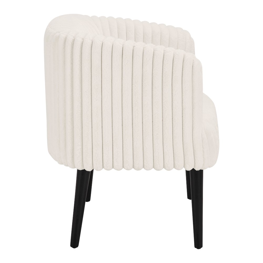 Rachel Accent Chair In White Cord Fur Fabric With Black Legs