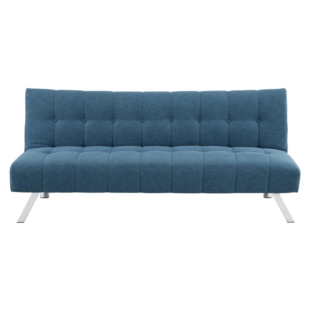 Sawyer Futon in Blue Fabric with Stainless Steel Legs