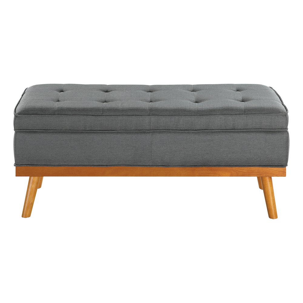 Katheryn Storage Bench in Charcoal Fabric with Spice Finish Legs