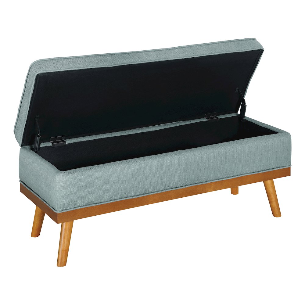 Katheryn Storage Bench in Sea Blue Fabric with Spice Finish Legs