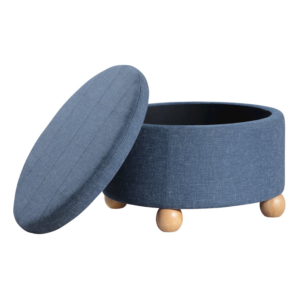 Baynes Storage Ottoman in Navy Fabric