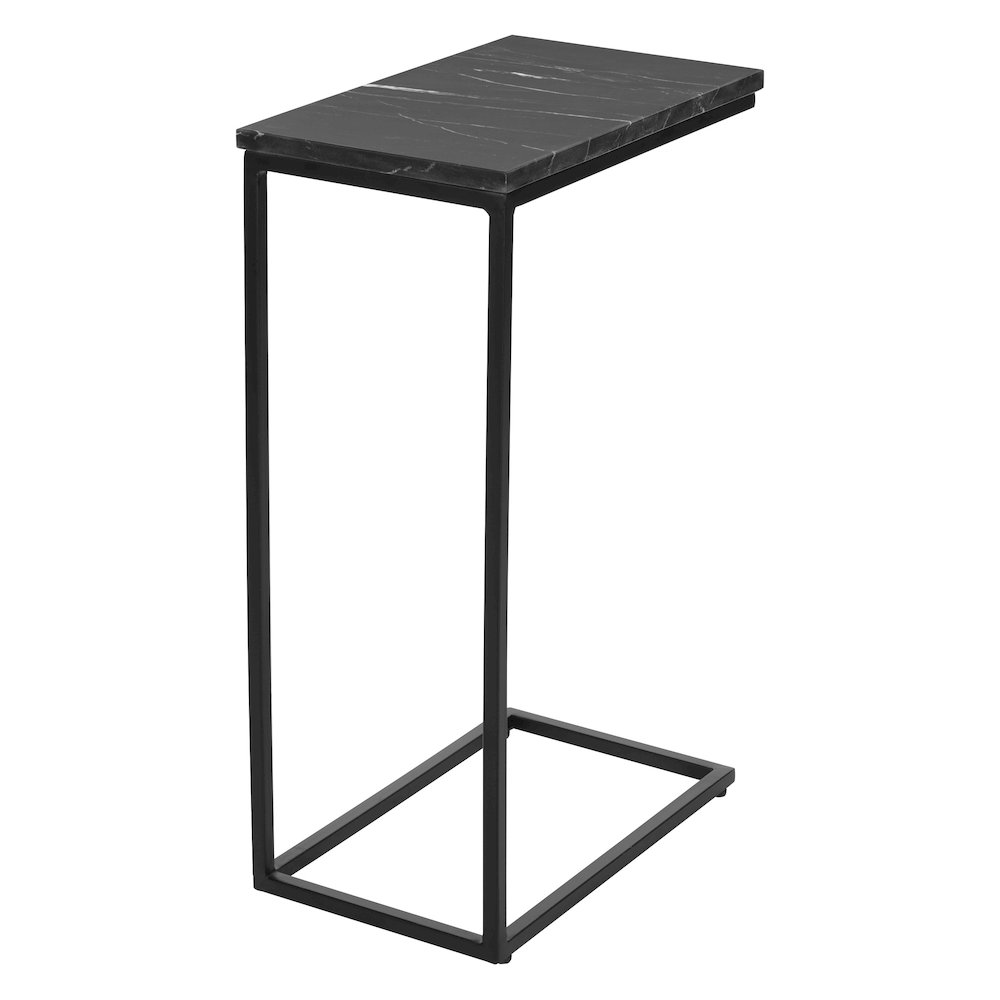 Solid Black Marble Top C-Table with Black Metal Base 2-Pack