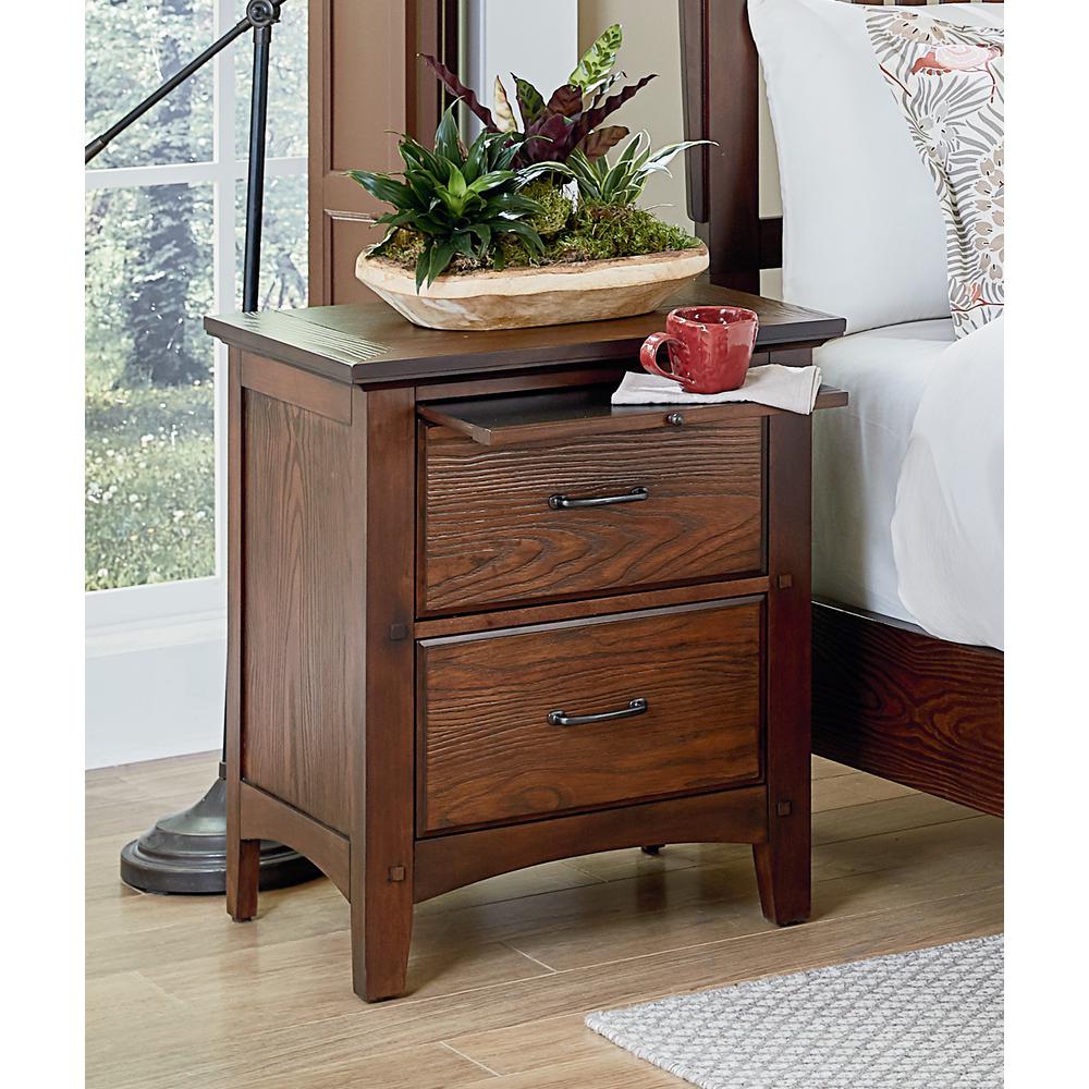 Modern Mission 2 Drawer Nightstand with Tray in Vintage Oak Finish