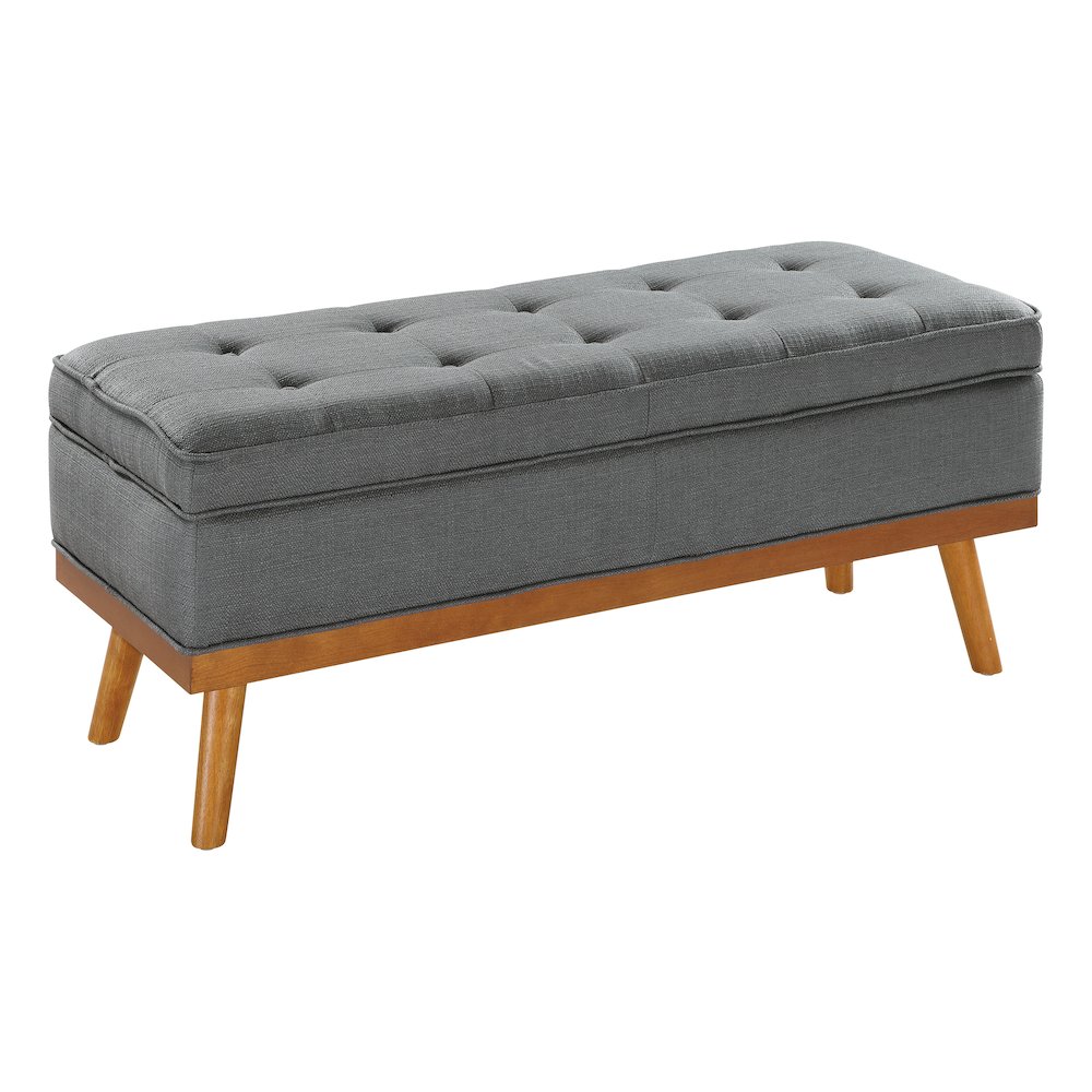 Katheryn Storage Bench in Charcoal Fabric with Spice Finish Legs