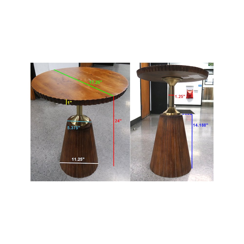 Round Side Table in Golden Honey Wood Top with Metal Base