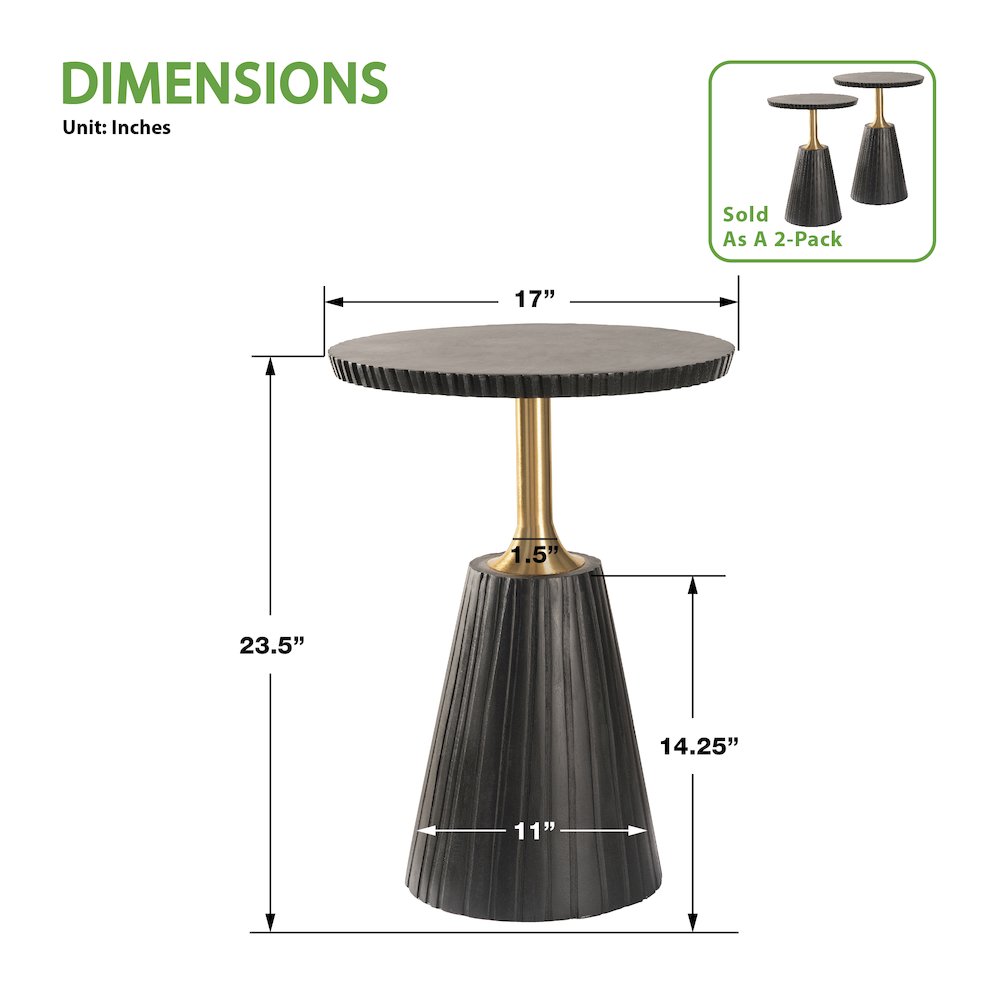 Round Side Table in Black Wood Top with Metal Base – 2 Pack