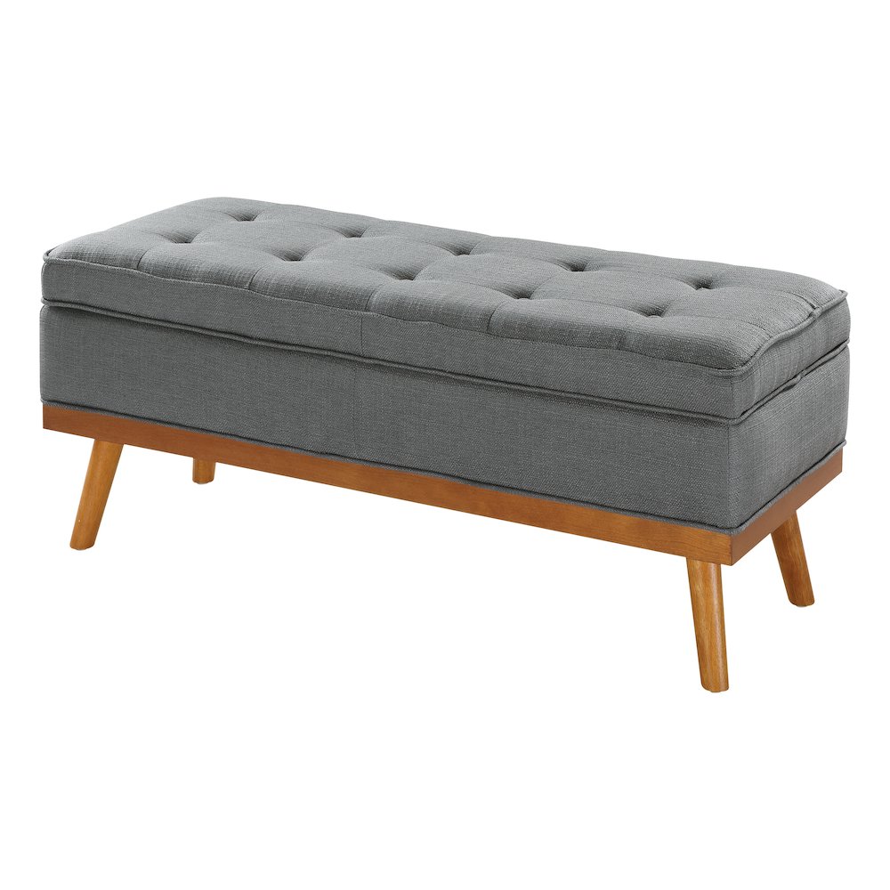 Katheryn Storage Bench in Charcoal Fabric with Spice Finish Legs