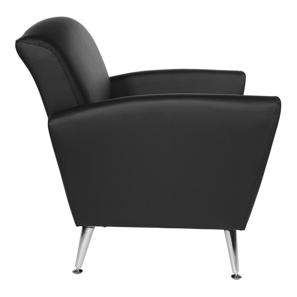 Club Chair in Dillon Black Bonded Leather with Chrome Legs KD