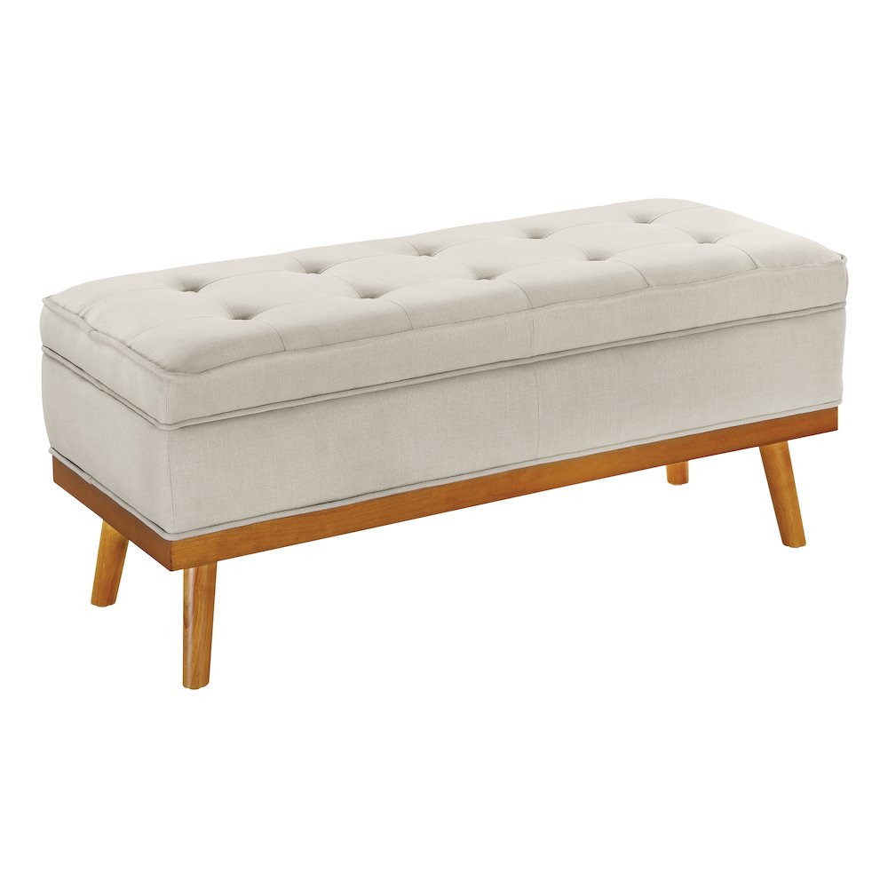 Katheryn Storage Bench in Wheat Fabric with Spice Finish Legs