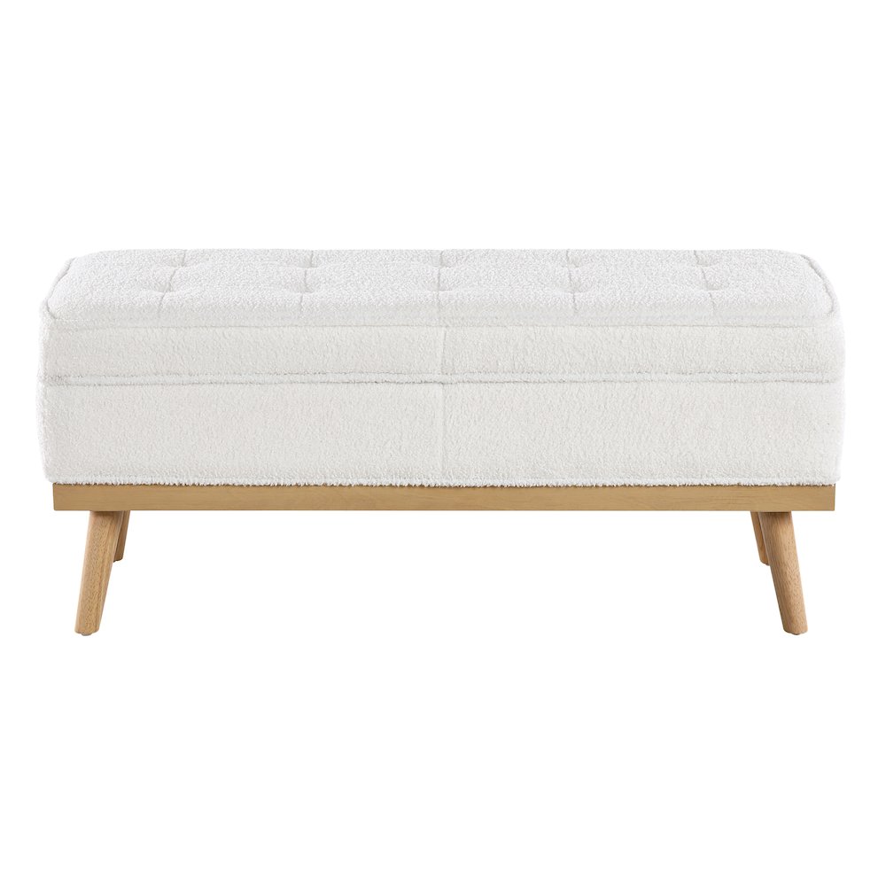 Katheryn Storage Bench in Ivory Sherpa Fabric with National Wood Legs