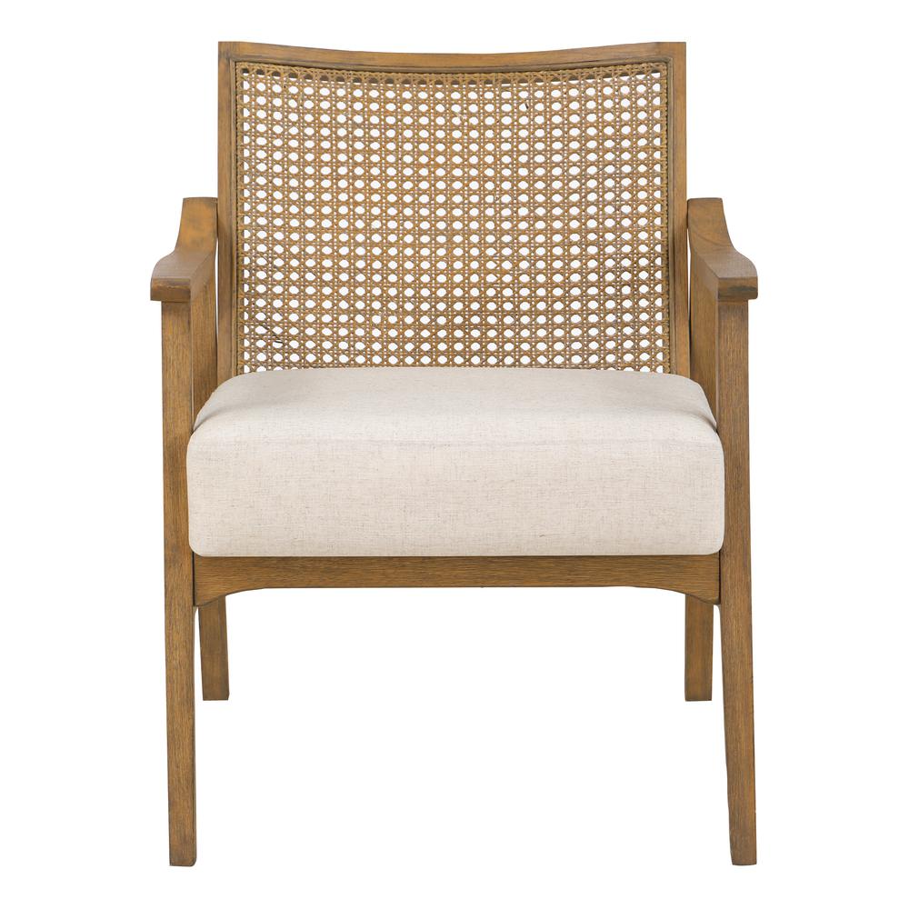 Alaina Cane Back Arm Chair in Linen Fabric with Coastal Wash