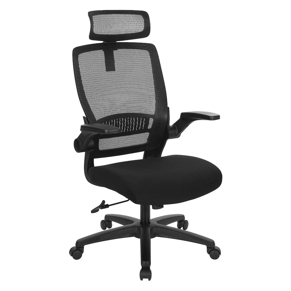 Managers Chair With Mesh Back In Black Fabric Seat Molded Foam