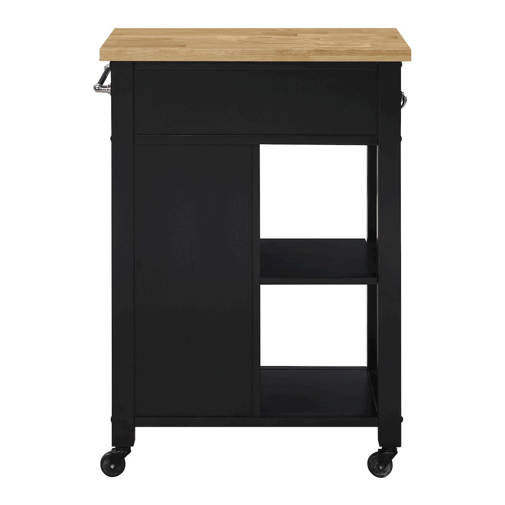 Derry Kitchen Cart with Natural Butcher Block Top With Black Finish