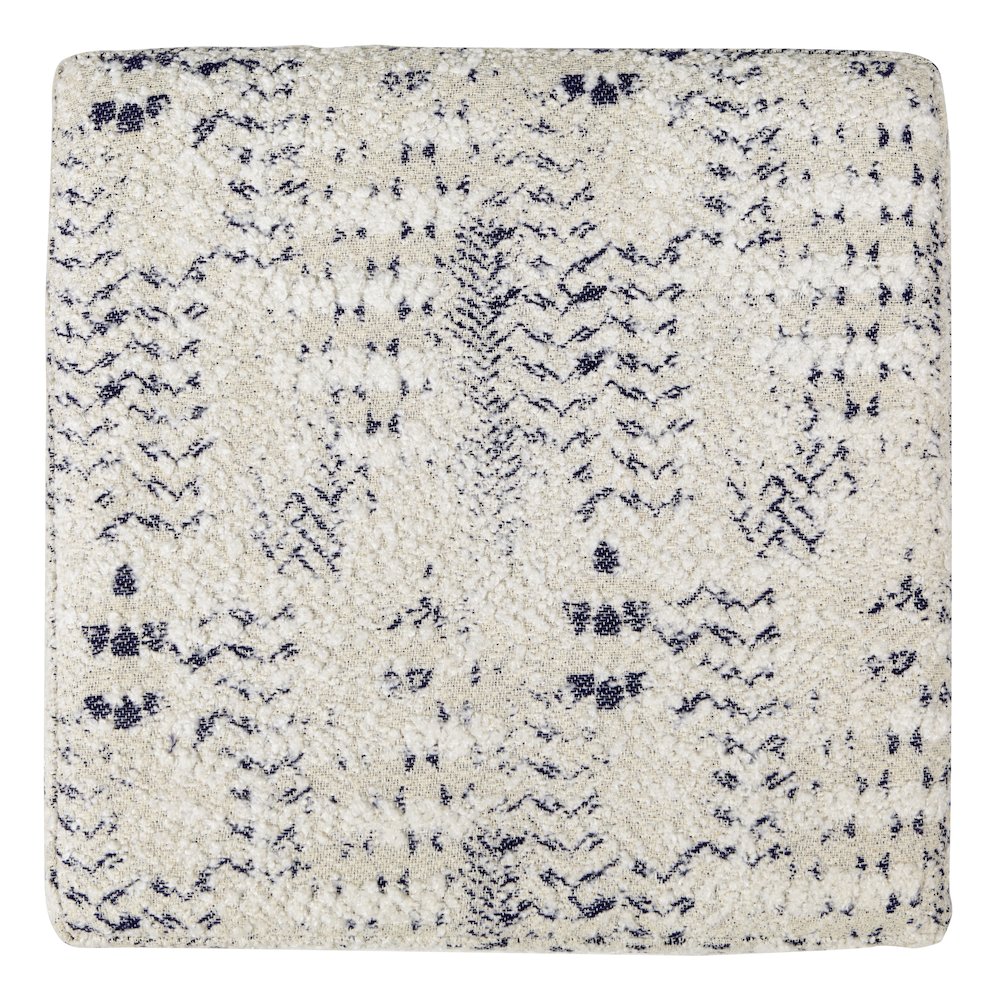 Square Ottoman upholstered in Woven Boho Style Tapestry with Wood Base