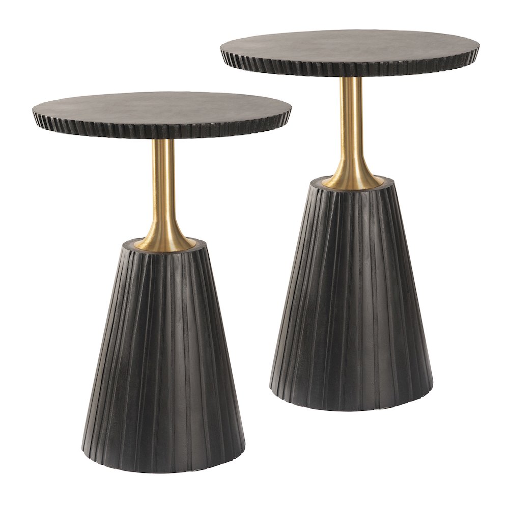 Round Side Table in Black Wood Top with Metal Base – 2 Pack