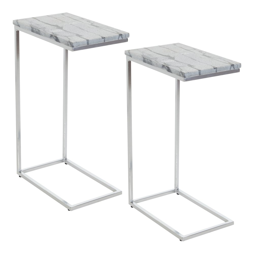 Solid Grey Marble Top C-Table with Chrome Metal Base 2-Pack
