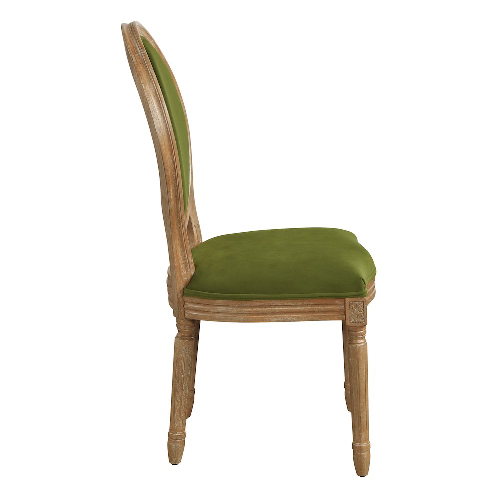 Lillian Oval Back Chair in Moss Fabric with Brushed Frame