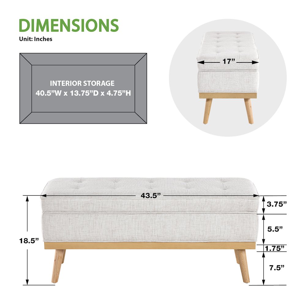 Katheryn Storage Bench in Linen Fabric with National Wood Legs