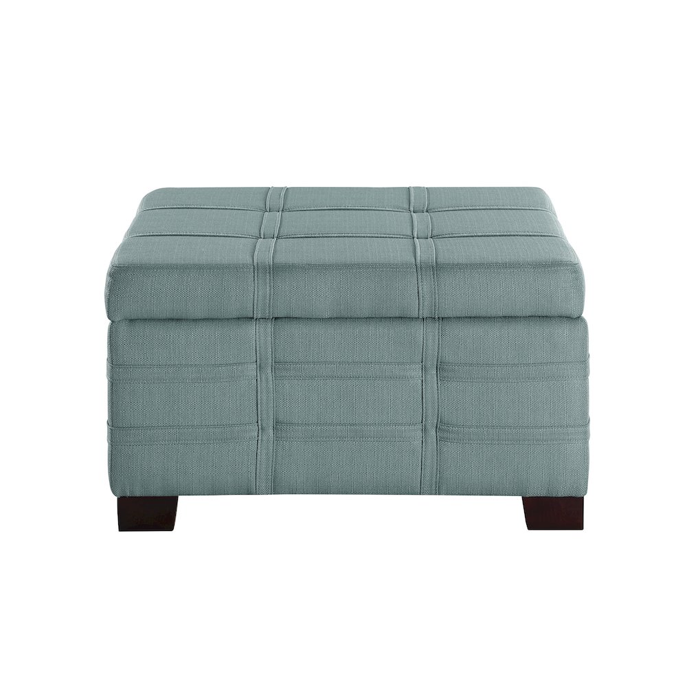 Detour Strap Square Storage Ottoman in Sea Blue Fabric