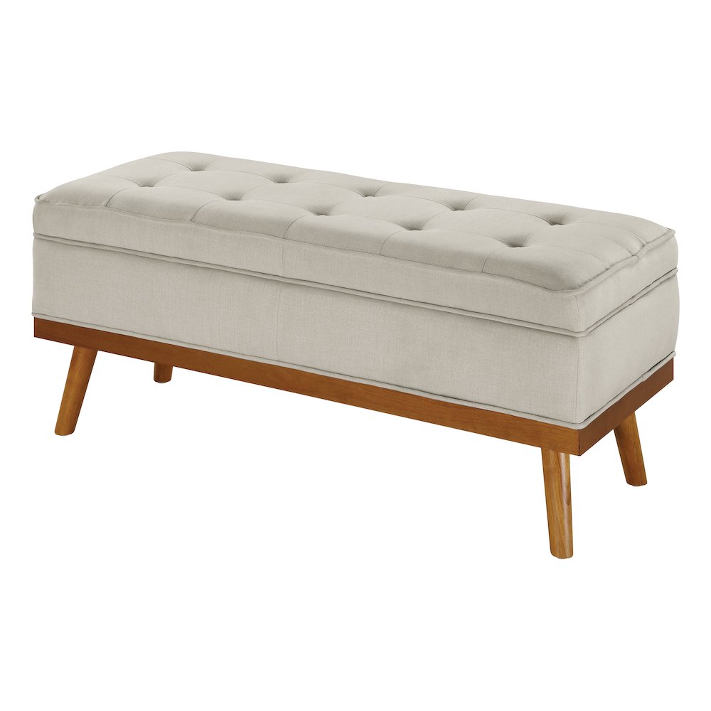 Katheryn Storage Bench in Wheat Fabric with Spice Finish Legs