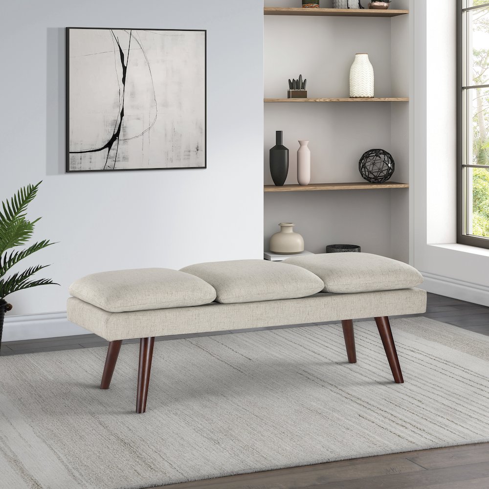Amanda 54″ Mid-Century Bench in Linen Fabric