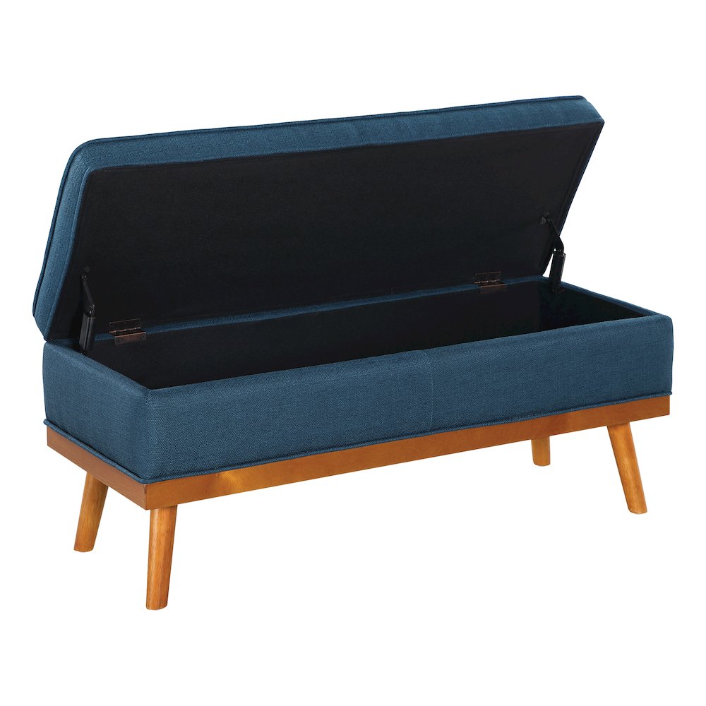 Katheryn Storage Bench in Azure Fabric with Spice Finish Legs