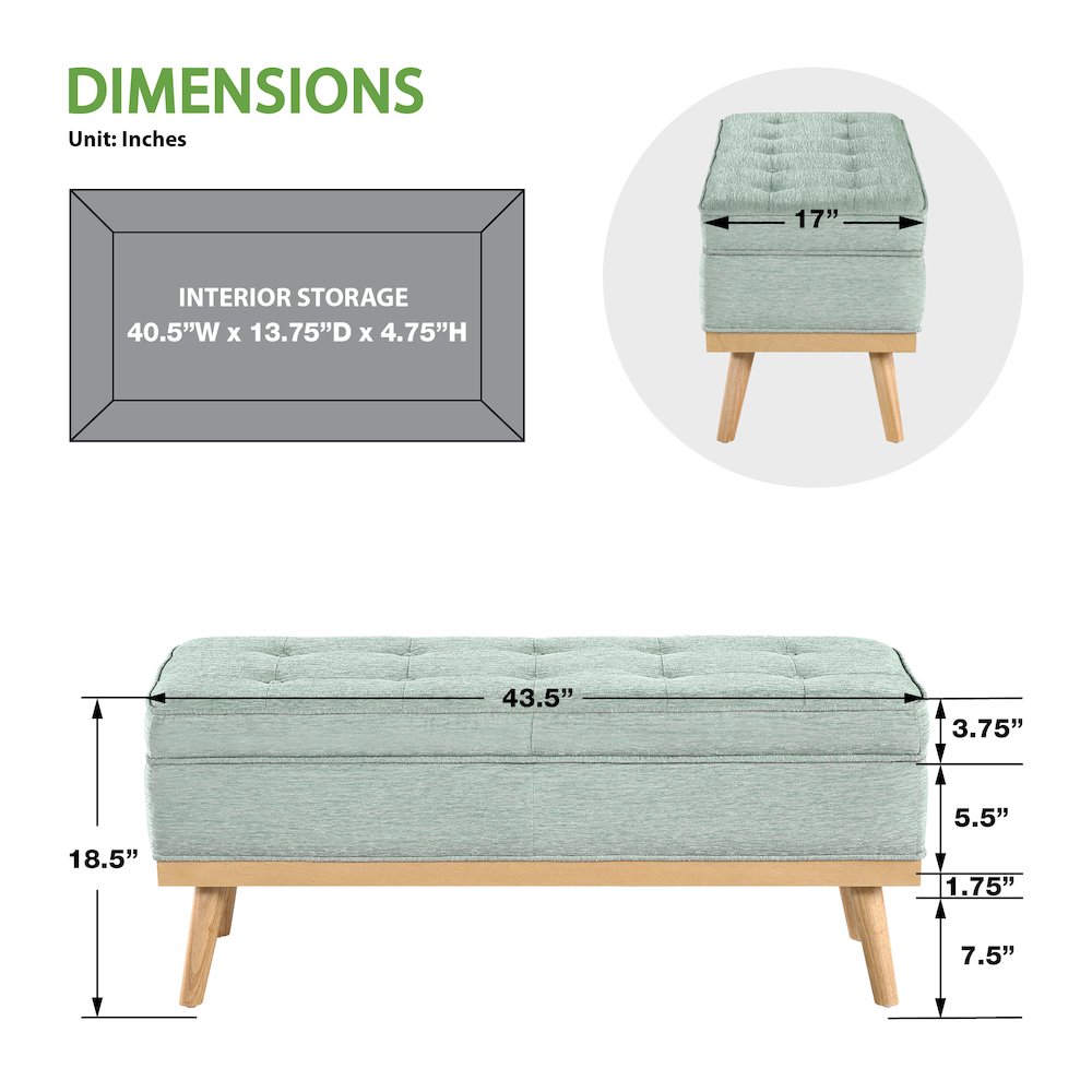 Katheryn Storage Bench in Mist Fabric with National Wood Legs
