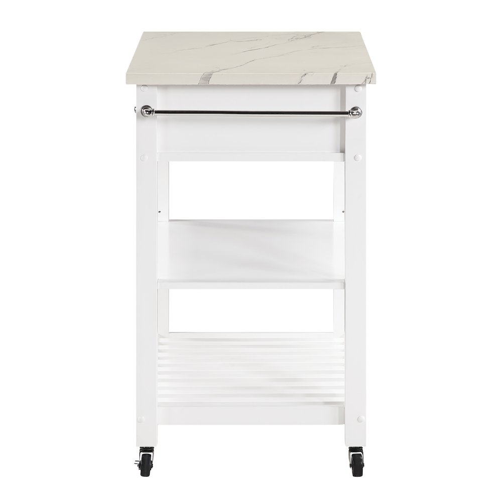 Litchfield Kitchen Cart With Faux Marble Top in White Finish