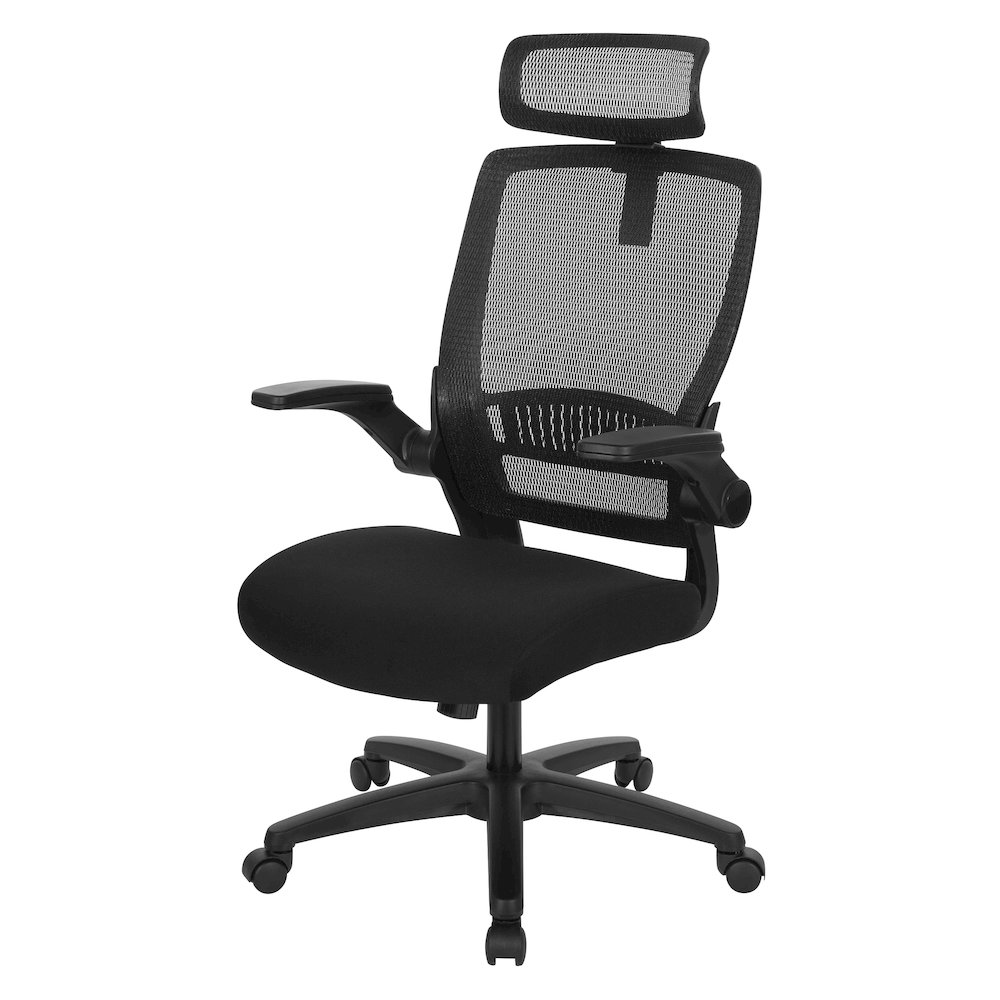 Managers Chair With Mesh Back In Black Fabric Seat Molded Foam