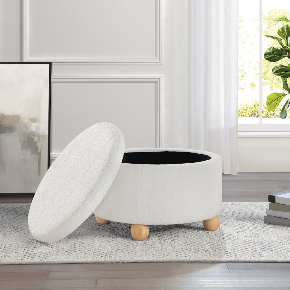 Baynes Storage Ottoman in Ivory Sherpa Fabric