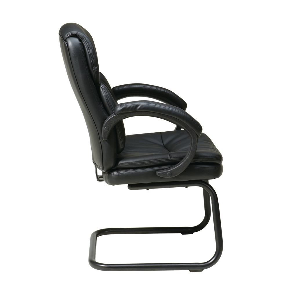 Bonded Leather Visitors Chair with Padded Arms and Sled Base