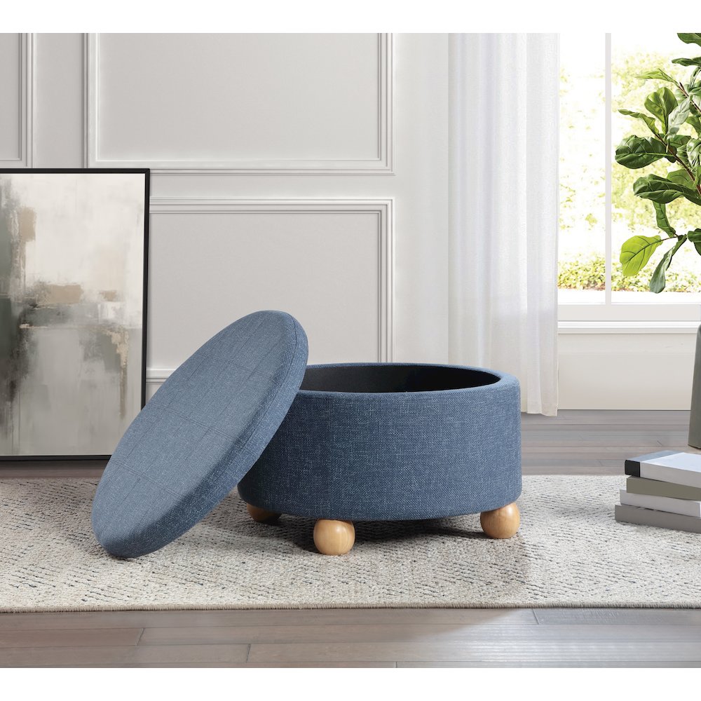 Baynes Storage Ottoman in Navy Fabric