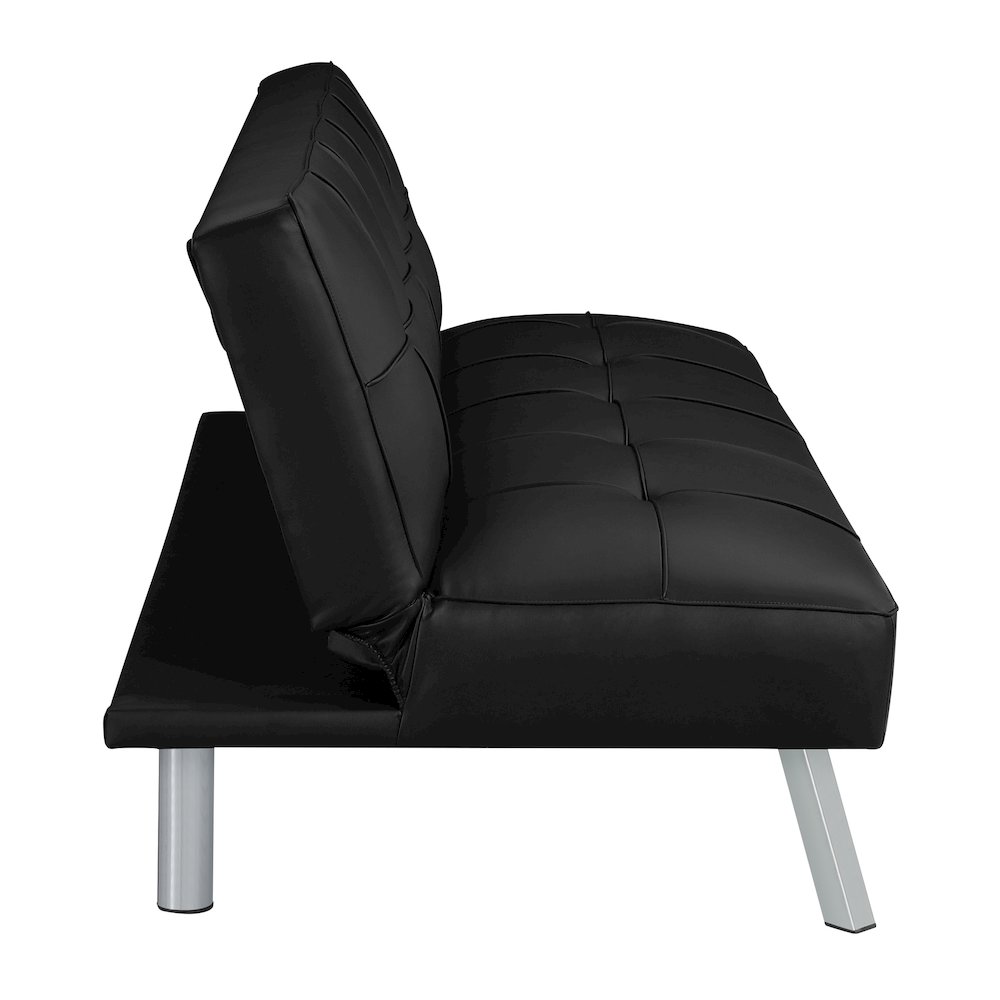 Kenneth Futon in Black Faux leather and Chrome Legs