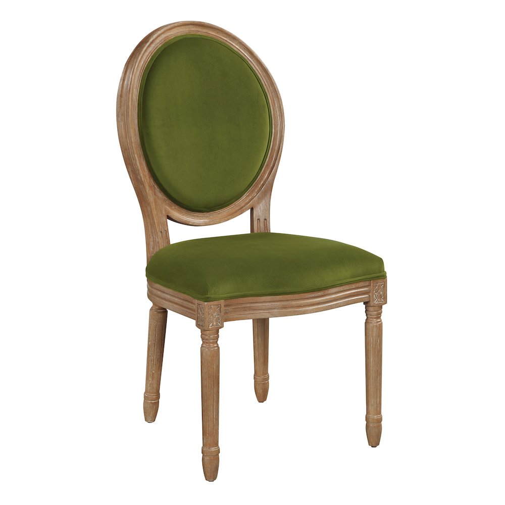 Lillian Oval Back Chair in Moss Fabric with Brushed Frame
